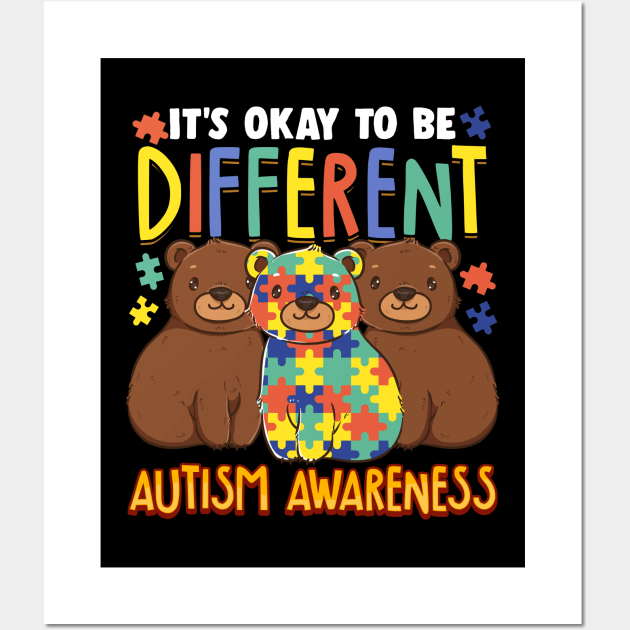 It's OK To Be Different Autism Awareness Bears Wall Art by theperfectpresents